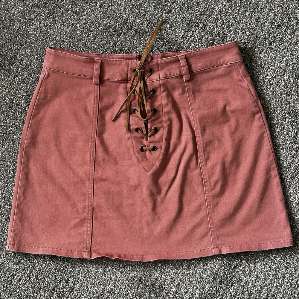 Forever 21 Lace Up Front Mini Skirt - Women's MED -Terra Cotta Cotton Stretch